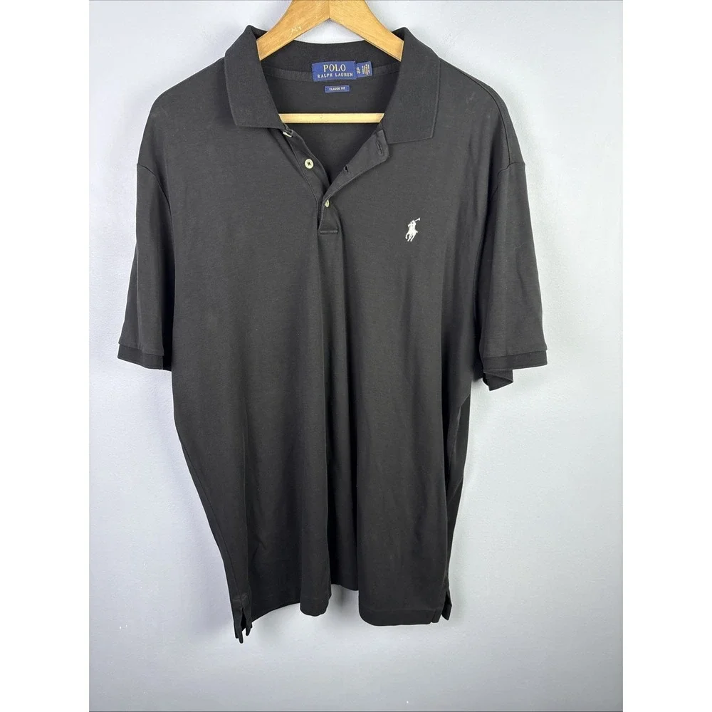 Ralph Lauren Mens Blue Black Short Sleeve Polo Shirt Size XL Lot Of 2 Old‎ Money